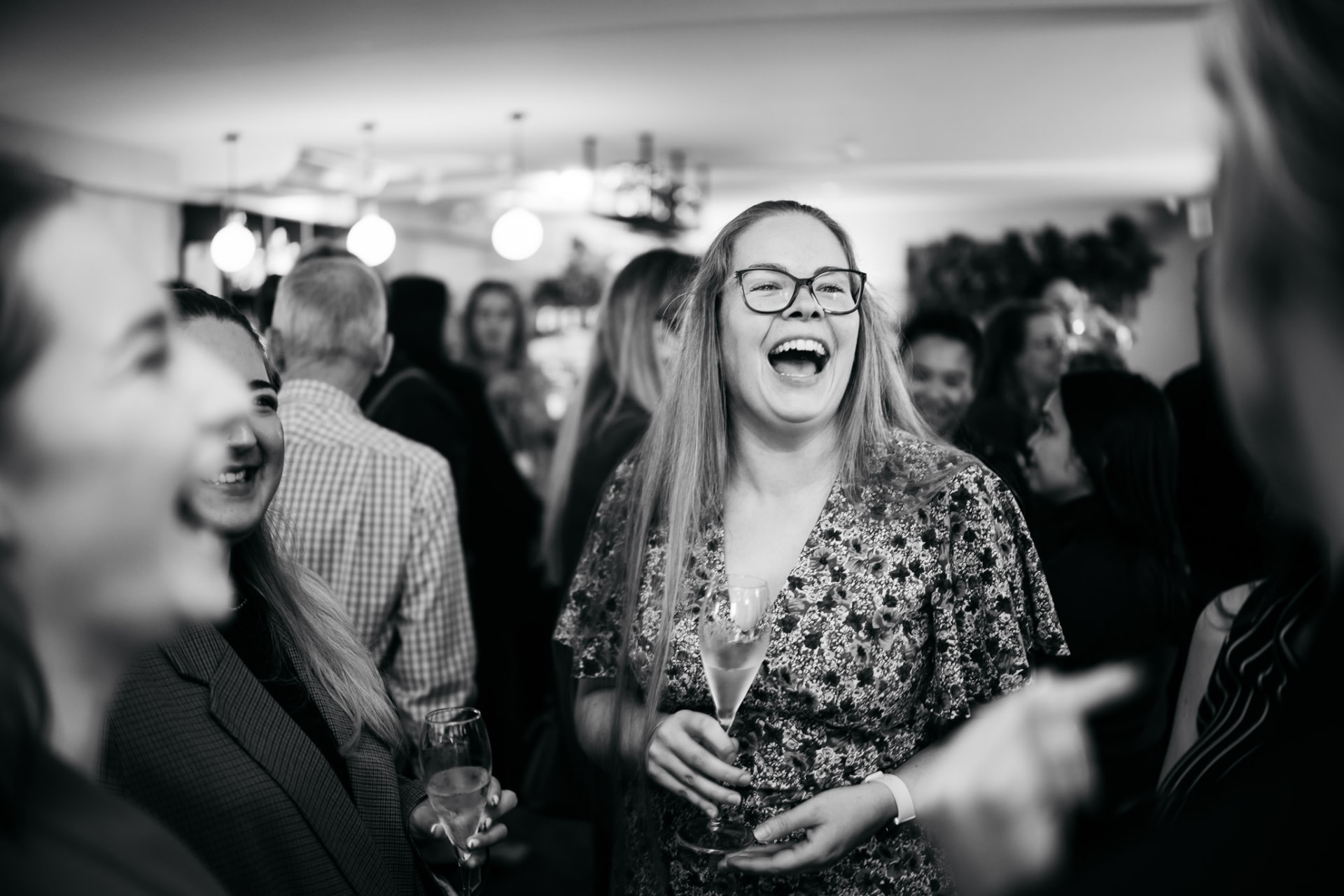 A guest laughing at the launch