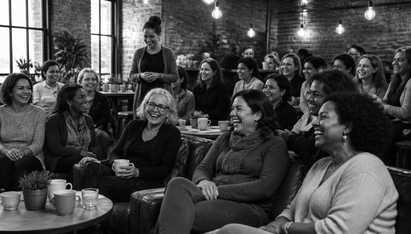 Women laughing and connecting together at a community event