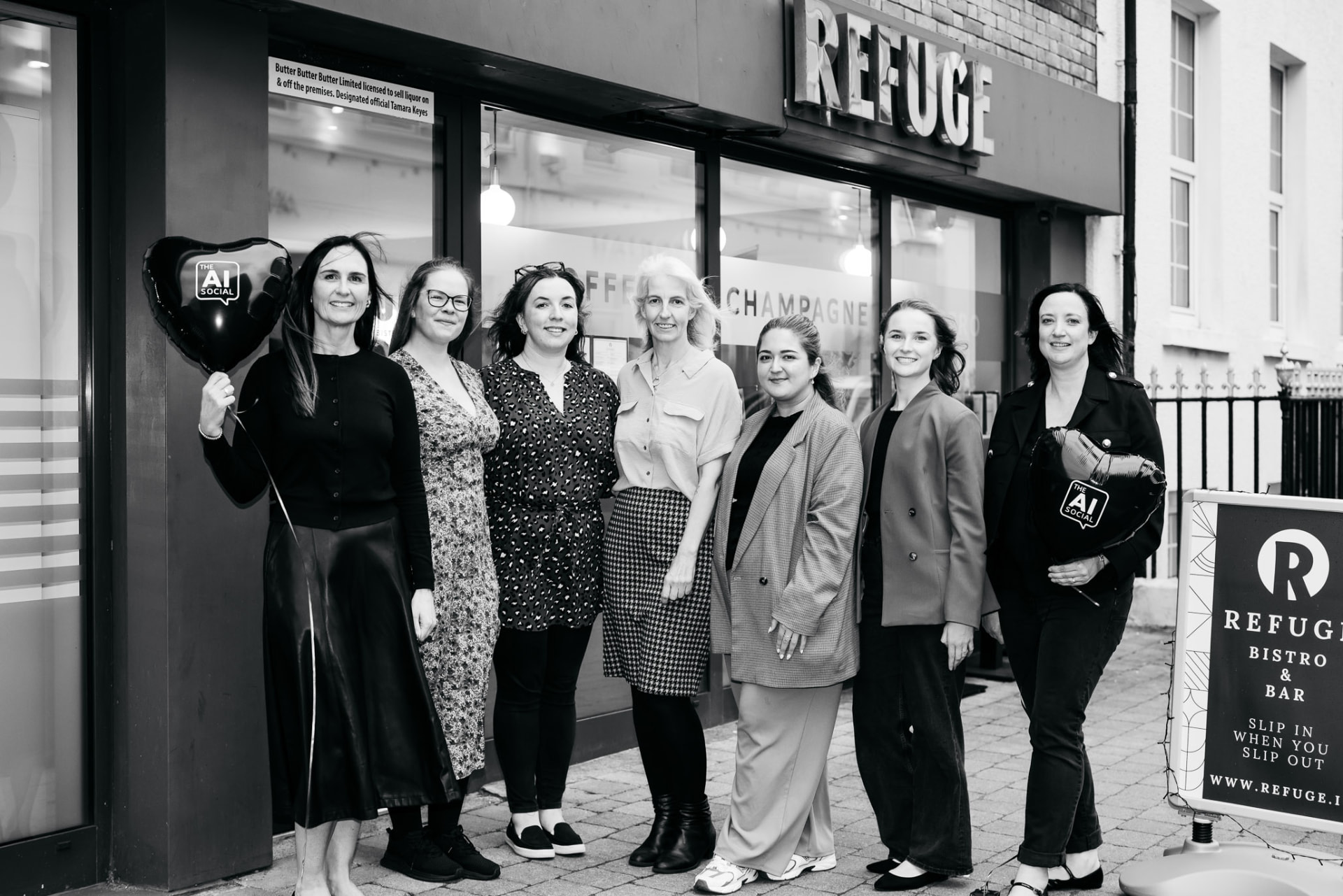 The AI Social team and guests outside Refuge Bar & Bistro at the Isle of Man launch