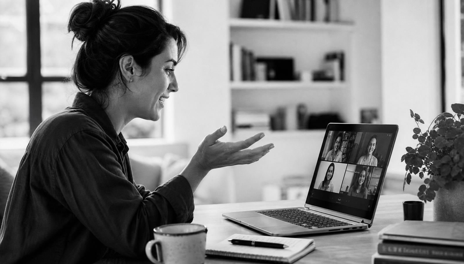 Woman speaking on an online video call